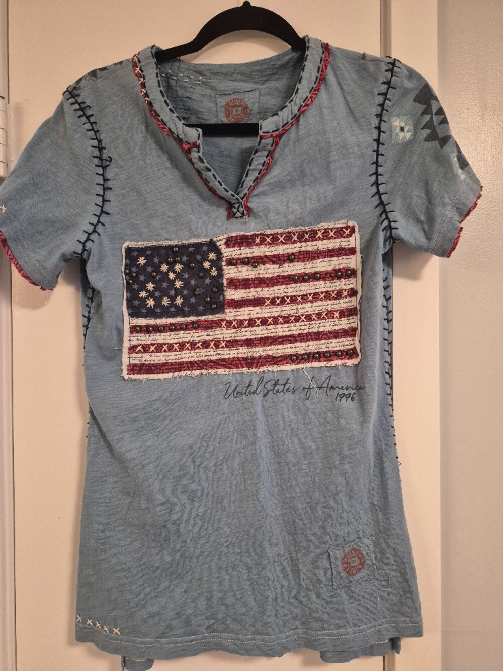 Double D Ranch-Distressed Soft Cotton Tee w/ USA Flag
